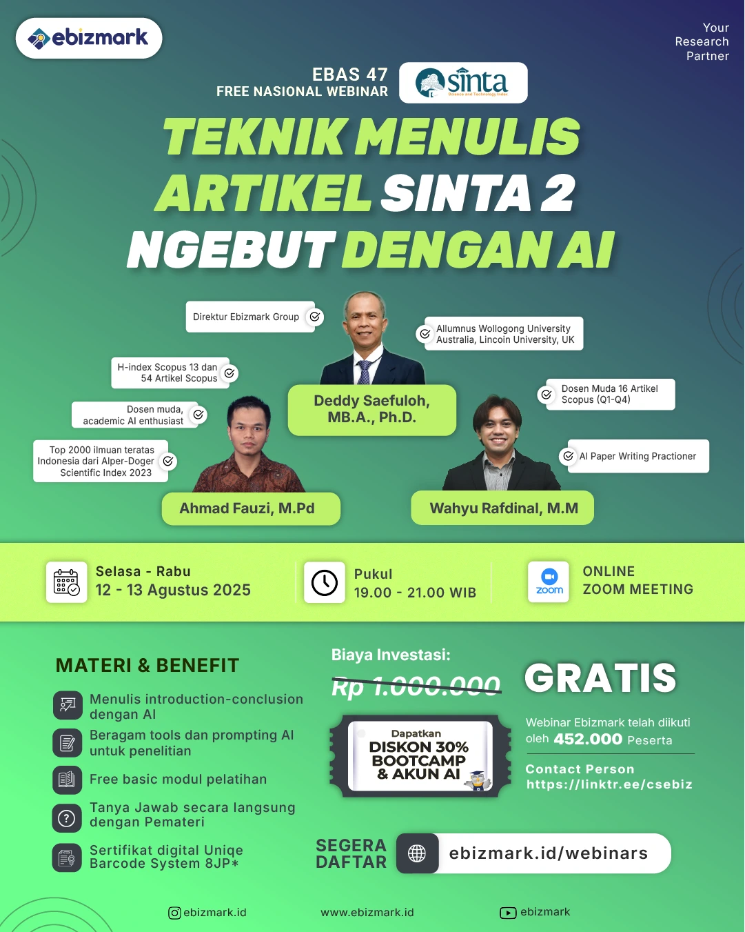 Webinar Teknik Menulis Artikel SINTA 2 Ngebut dengan AI