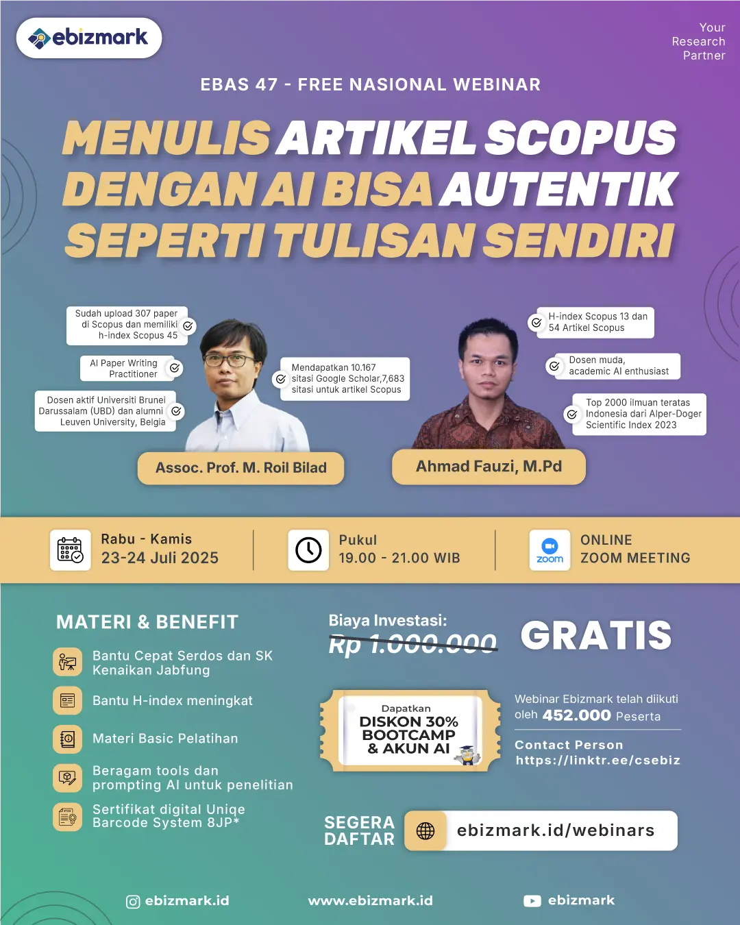 Webinar Menulis Artikel Scopus dengan AI Bisa Autentik Seperti Tulisan Sendiri