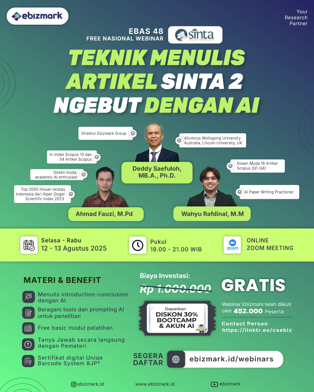 Webinar Teknik Menulis Artikel SINTA 2 Ngebut dengan AI