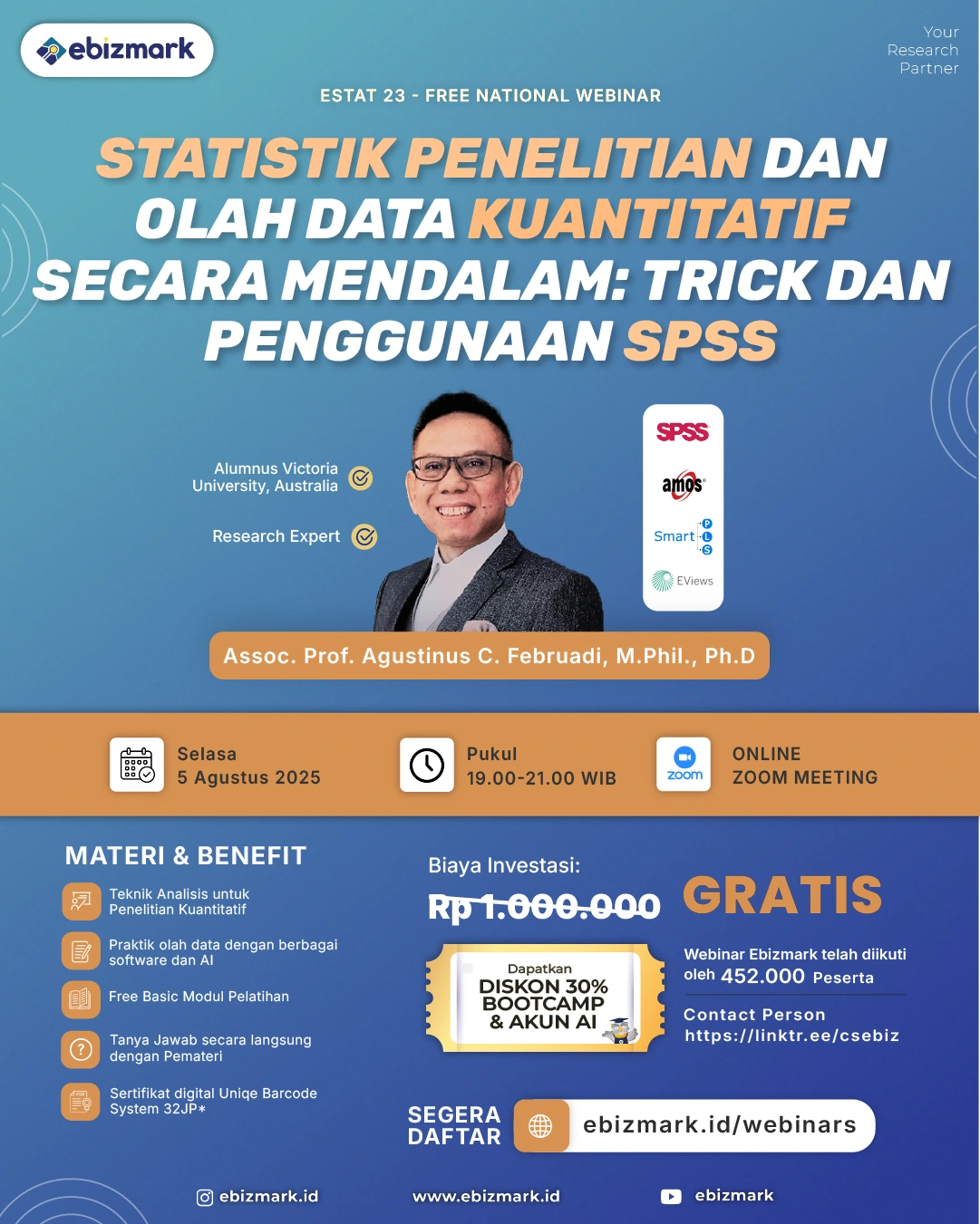 Webinar Statistik Penelitian dan Olah Data Kuantitatif Secara Mendalam: Trick dan Penggunaan SPSS