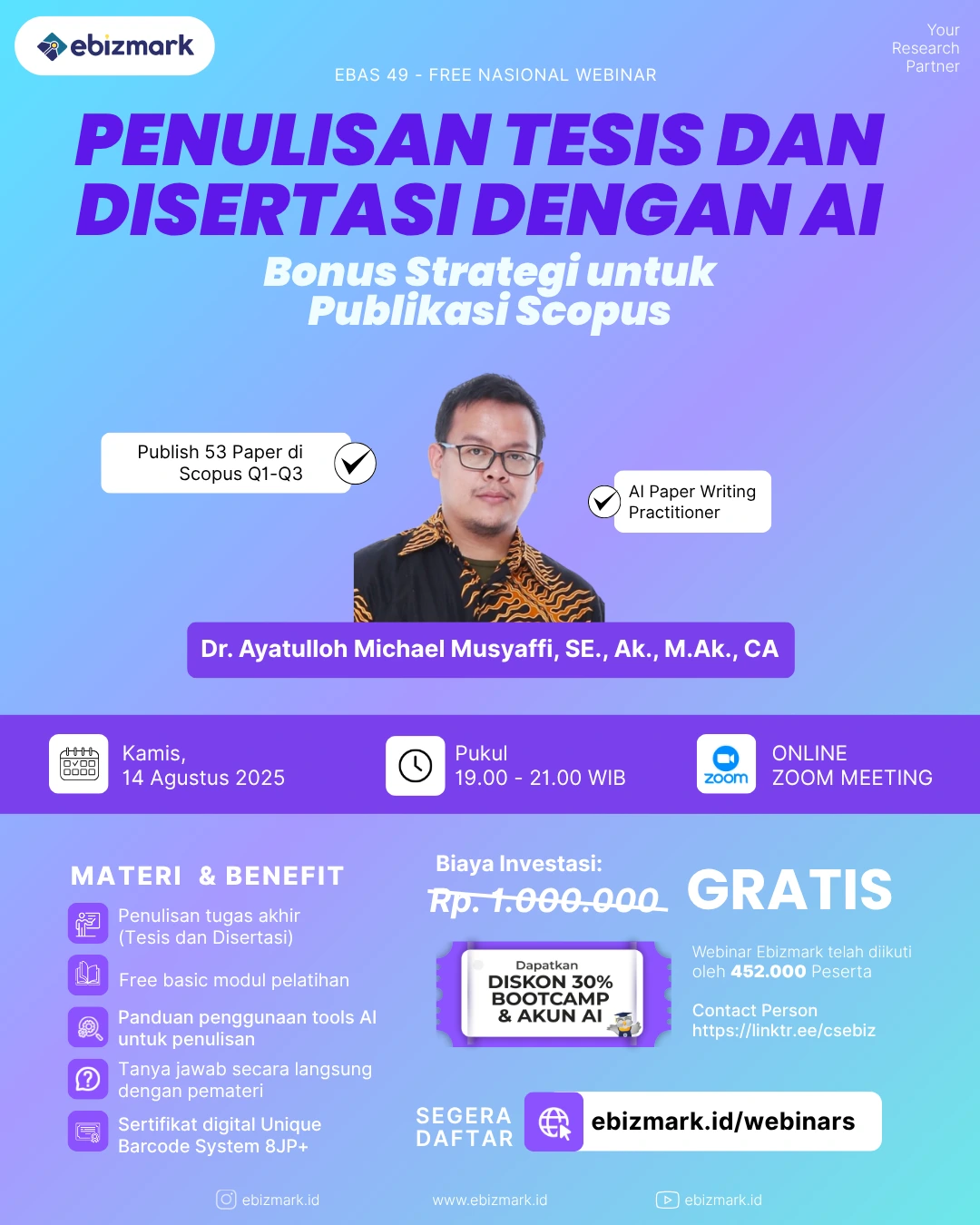 Webinar Penulisan Tesis dan Disertasi dengan AI (Bonus Strategi untuk Publikasi Scopus)