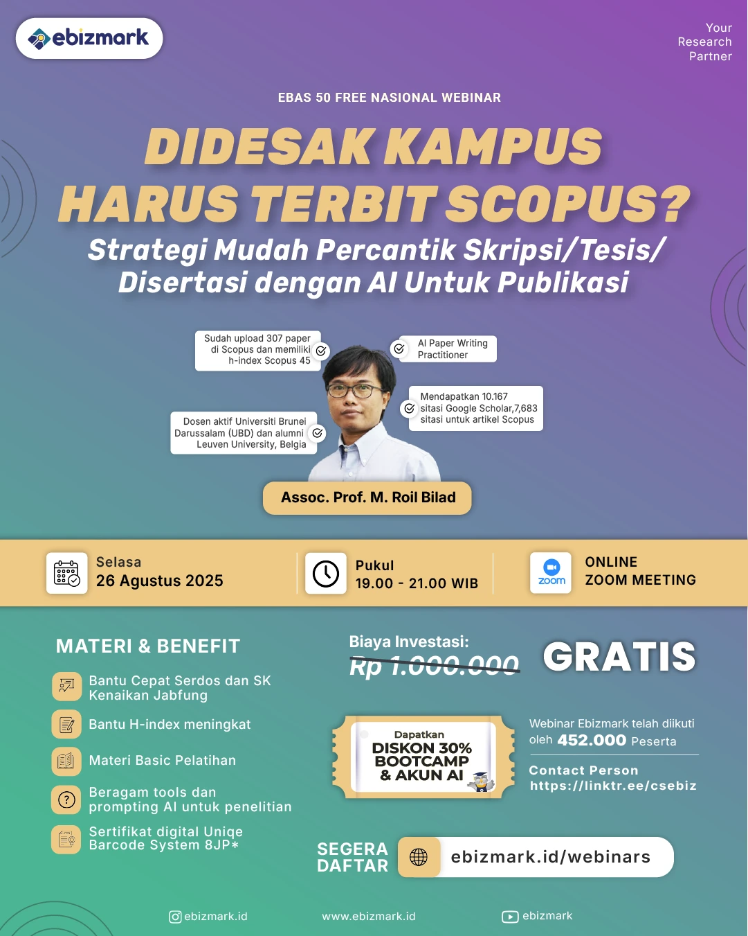 Webinar Didesak Kampus Haru Terbit Scopus? Strategi Mudah Percantik Skripsi/Tesis/Disertasi dengan AI untuk Publikasi