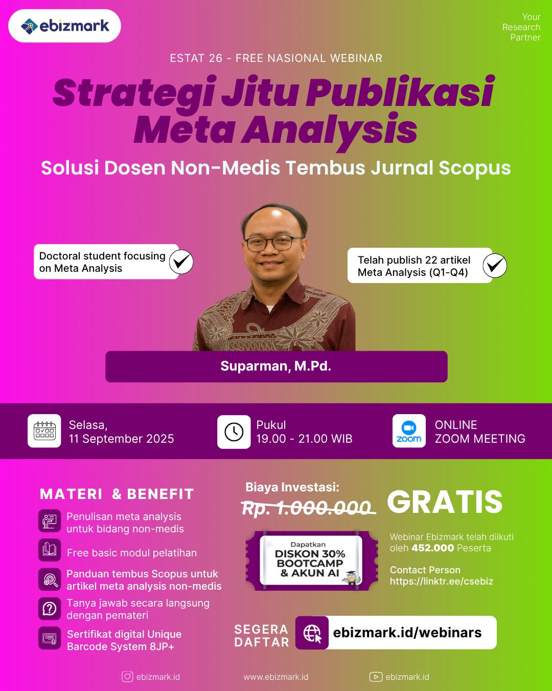 Webinar Strategi Jitu Publikasi Meta Analysis: Solusi Dosen Non-Medis Tembus Jurnal Scopus