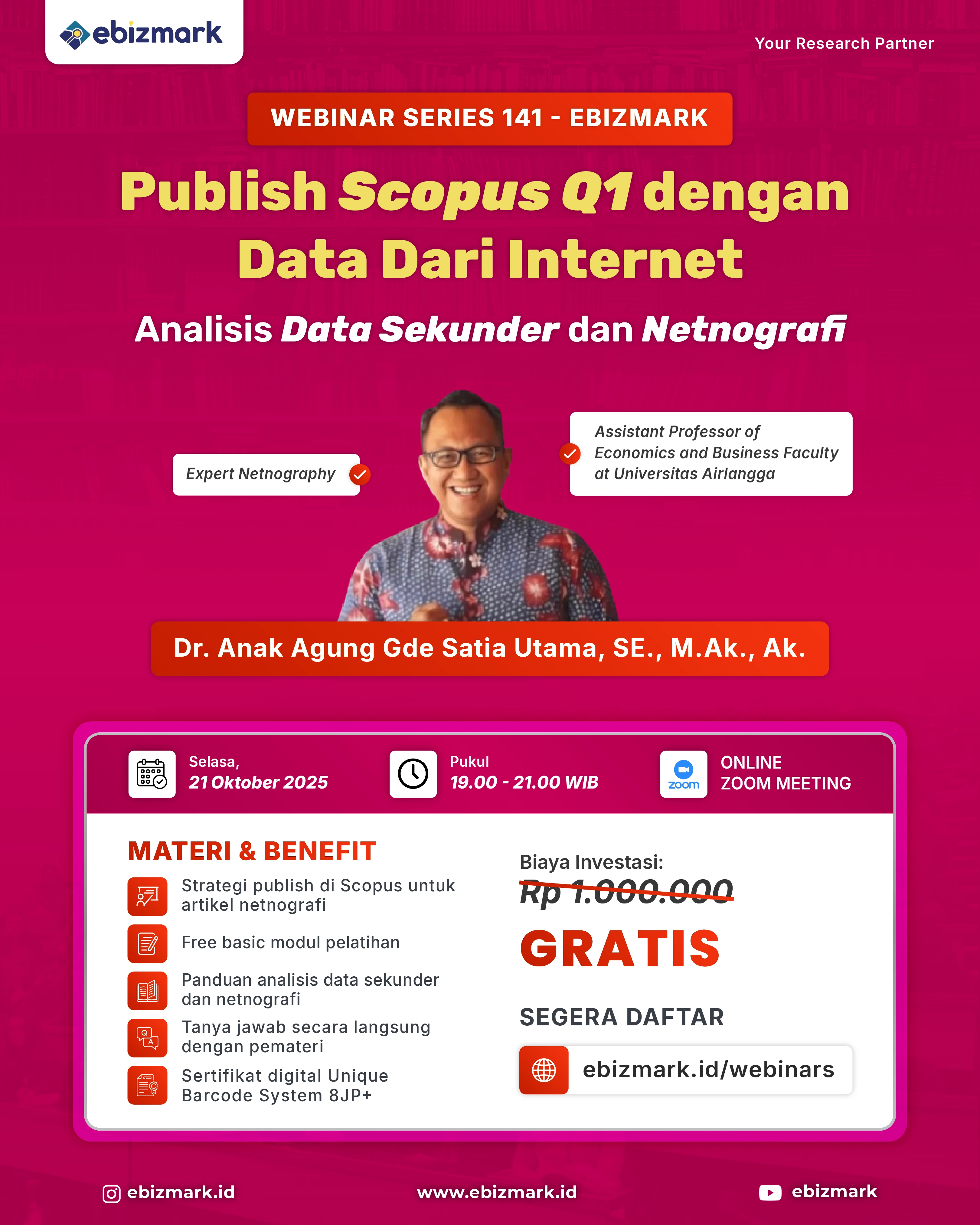 Webinar Publish Scopus Q1 dengan Data dari Internet (Analisis Data Sekunder & Netnografi)