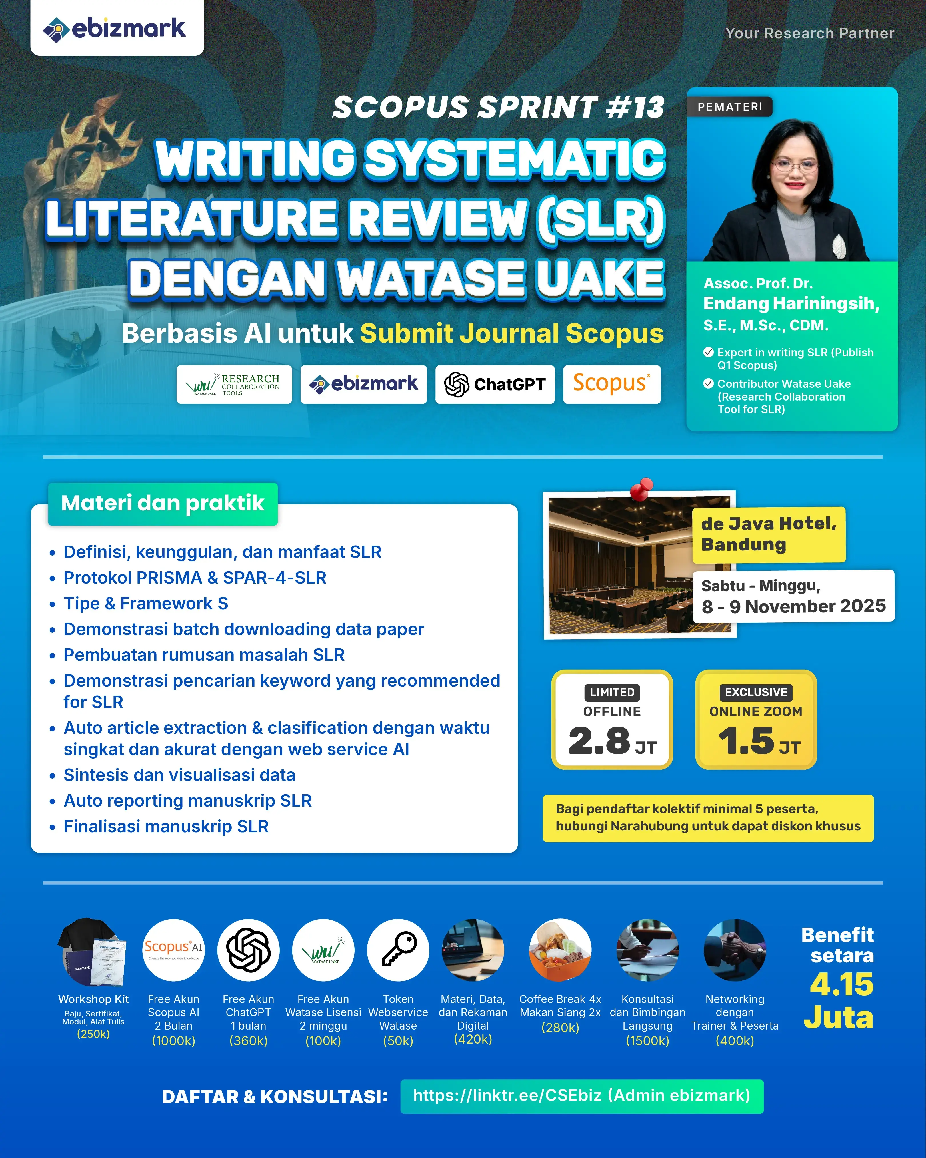 Workshop Scopus Sprint #13: WRITING SYSTEMATIC LITERATURE REVIEW (SLR) DENGAN WATASE UAKE BERBASIS AI UNTUK SUBMIT JOURNAL SCOPUS