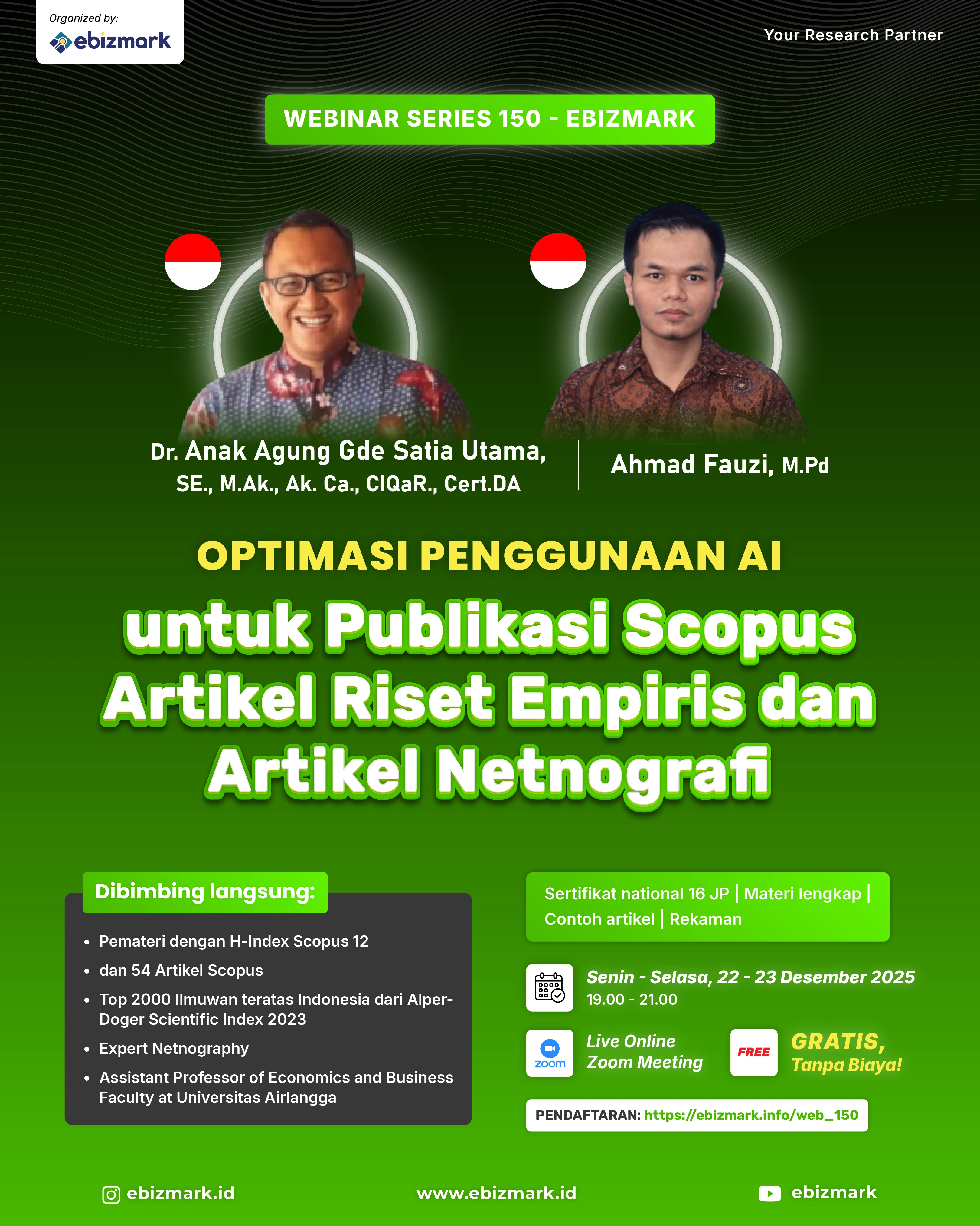 Webinar Optimasi Penggunaan AI untuk Publikasi Scopus Artikel Riset Empiris dan Artikel Netnografi