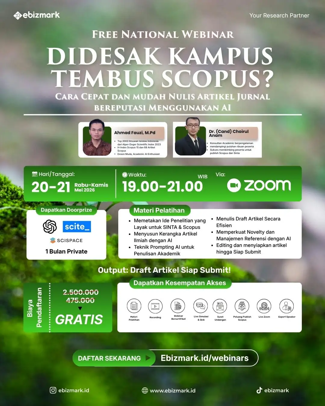 Webinar DIDESAK KAMPUS TEMBUS SCOPUS? Cara Cepat dan mudah Nulis Artikel Jurnal bereputasi Menggunakan AI