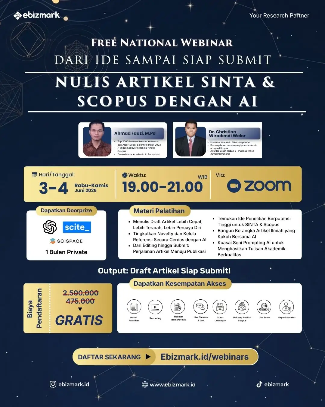 Webinar DARI IDE SAMPAI SIAP SUBMIT: NULIS ARTIKEL SINTA & SCOPUS DENGAN AI
