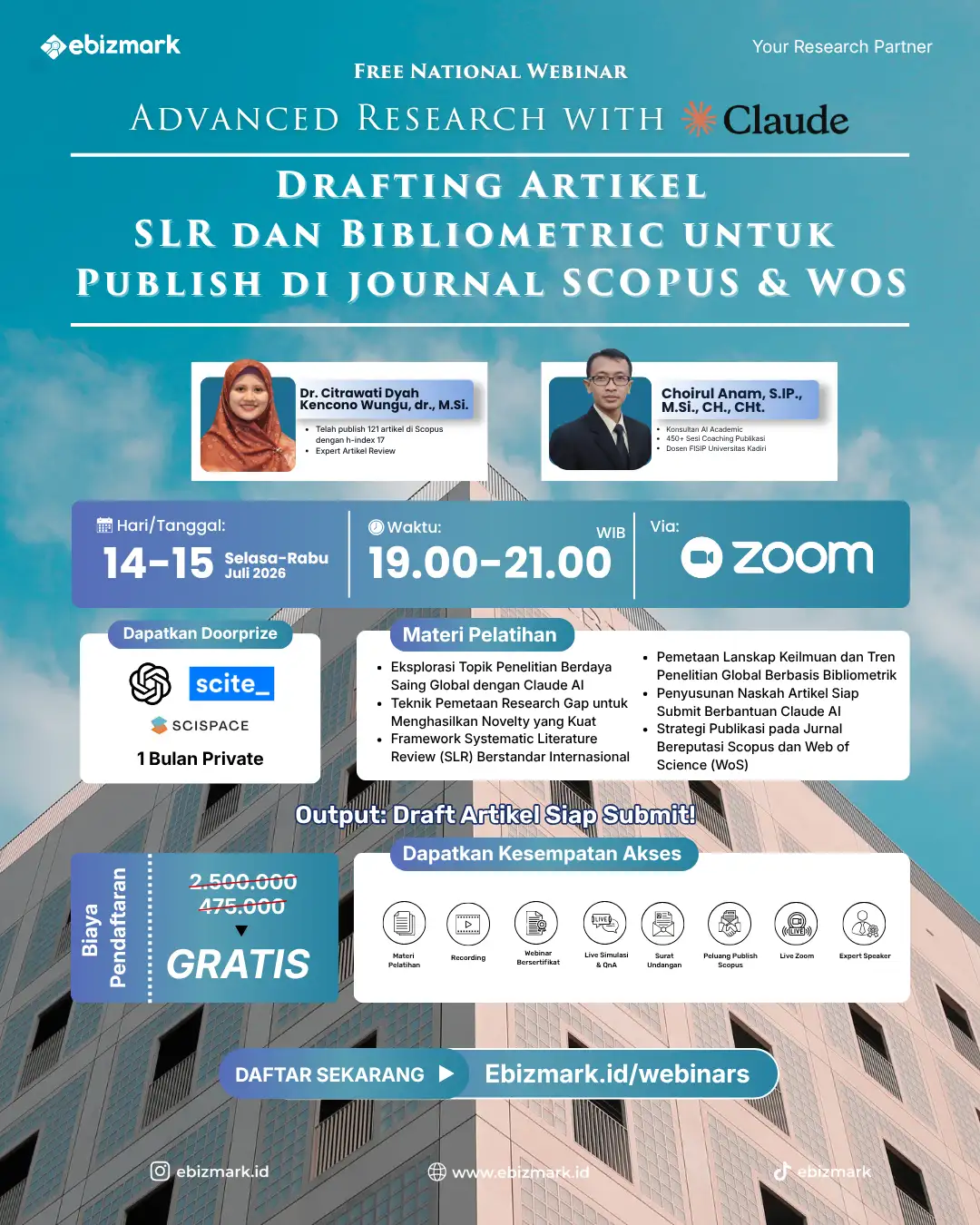 Webinar ADVANCED RESEARCH WITH CLAUDE : Drafting Artikel SLR dan Bibliometric untuk  Publish di journal SCOPUS & WOS