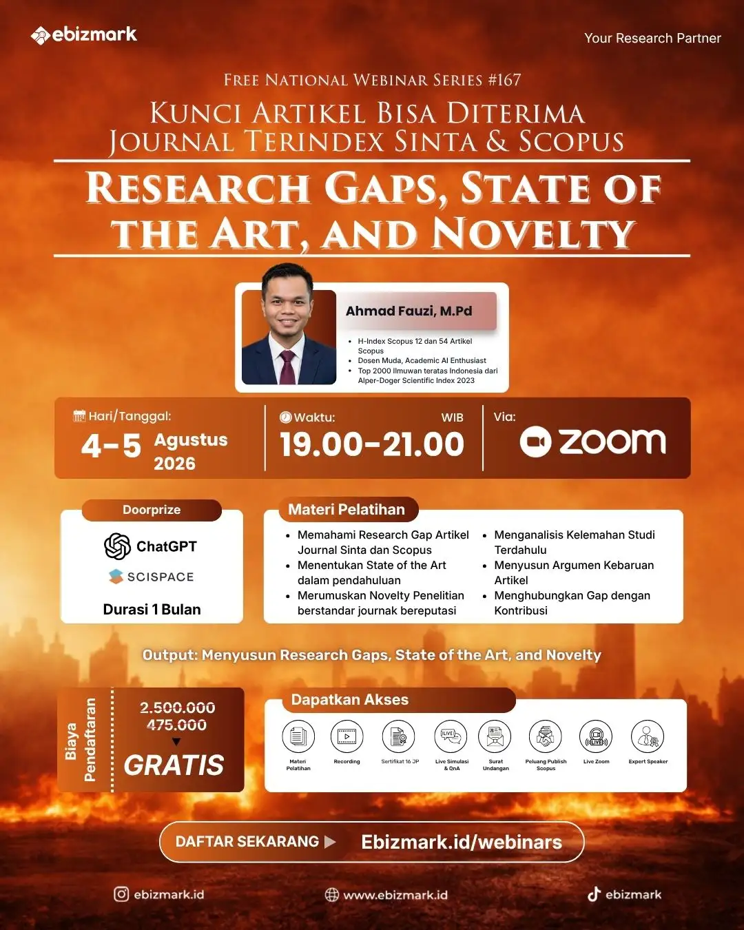 Webinar Kunci Artikel Bisa Diterima Journal Terindex Sinta & Scopus: Research Gaps, State of the Art, and Novelty