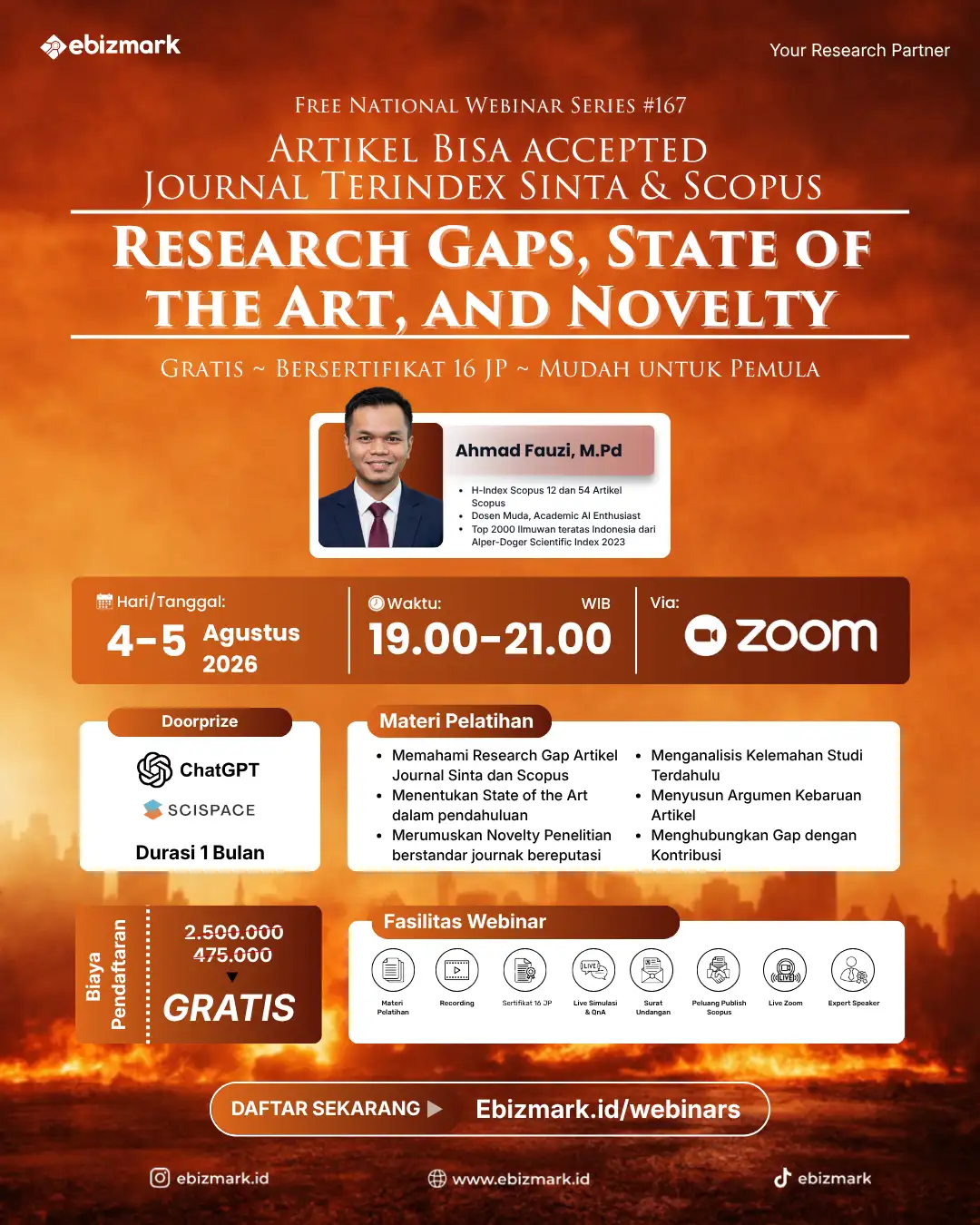 Webinar Kunci Artikel Bisa Diterima Journal Terindex Sinta & Scopus: Research Gaps, State of the Art, and Novelty