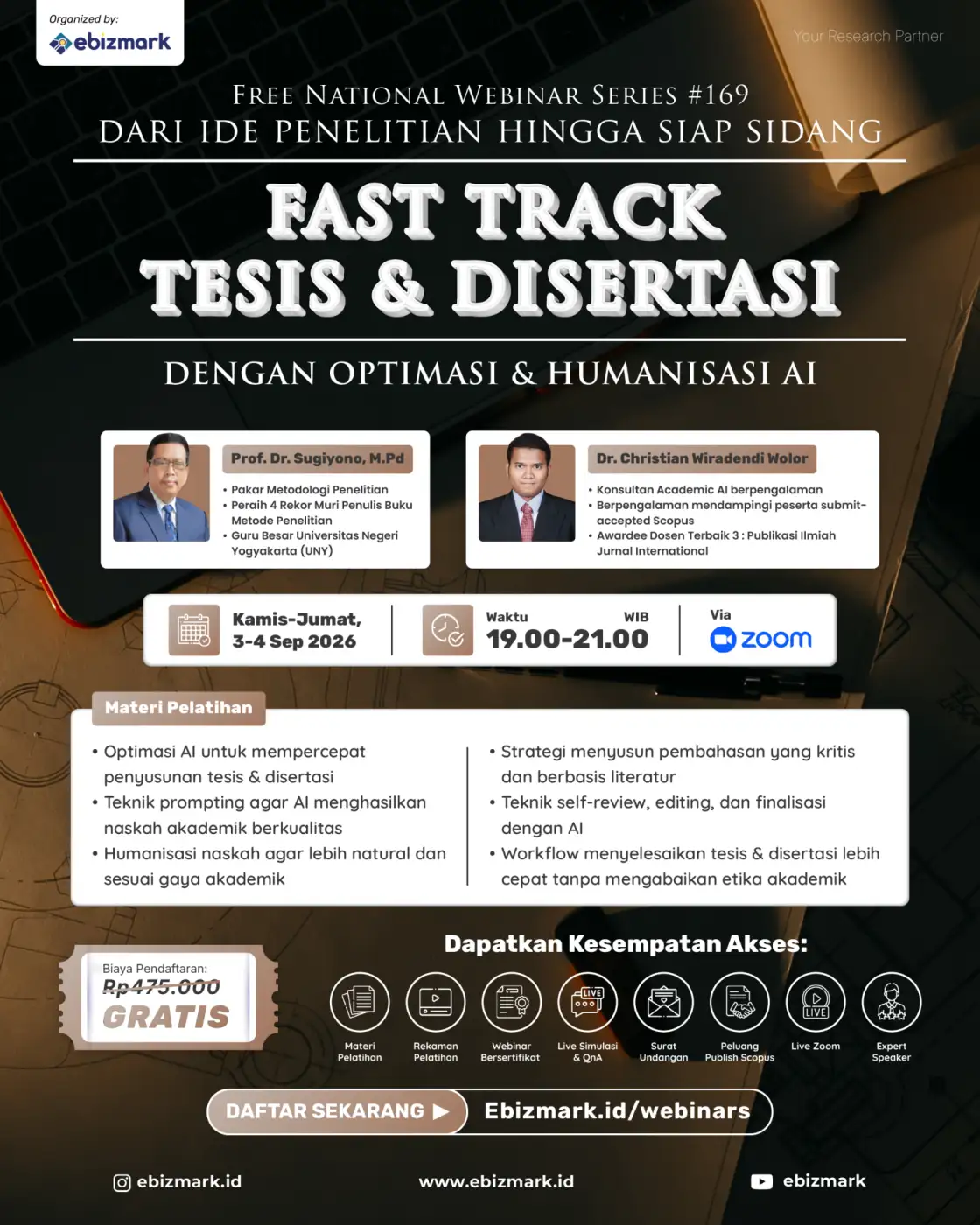 Webinar Fast Track Tesis & Disertasi  dengan OPTIMASI & HUMANISASI AI