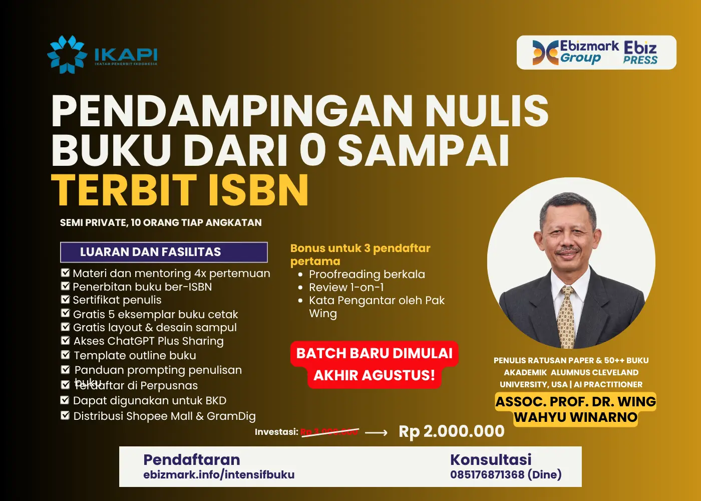 Bootcamp INTENSIVE PENDAMPINGAN NULIS BUKU DARI 0 SAMPAI TERBIT ISBN