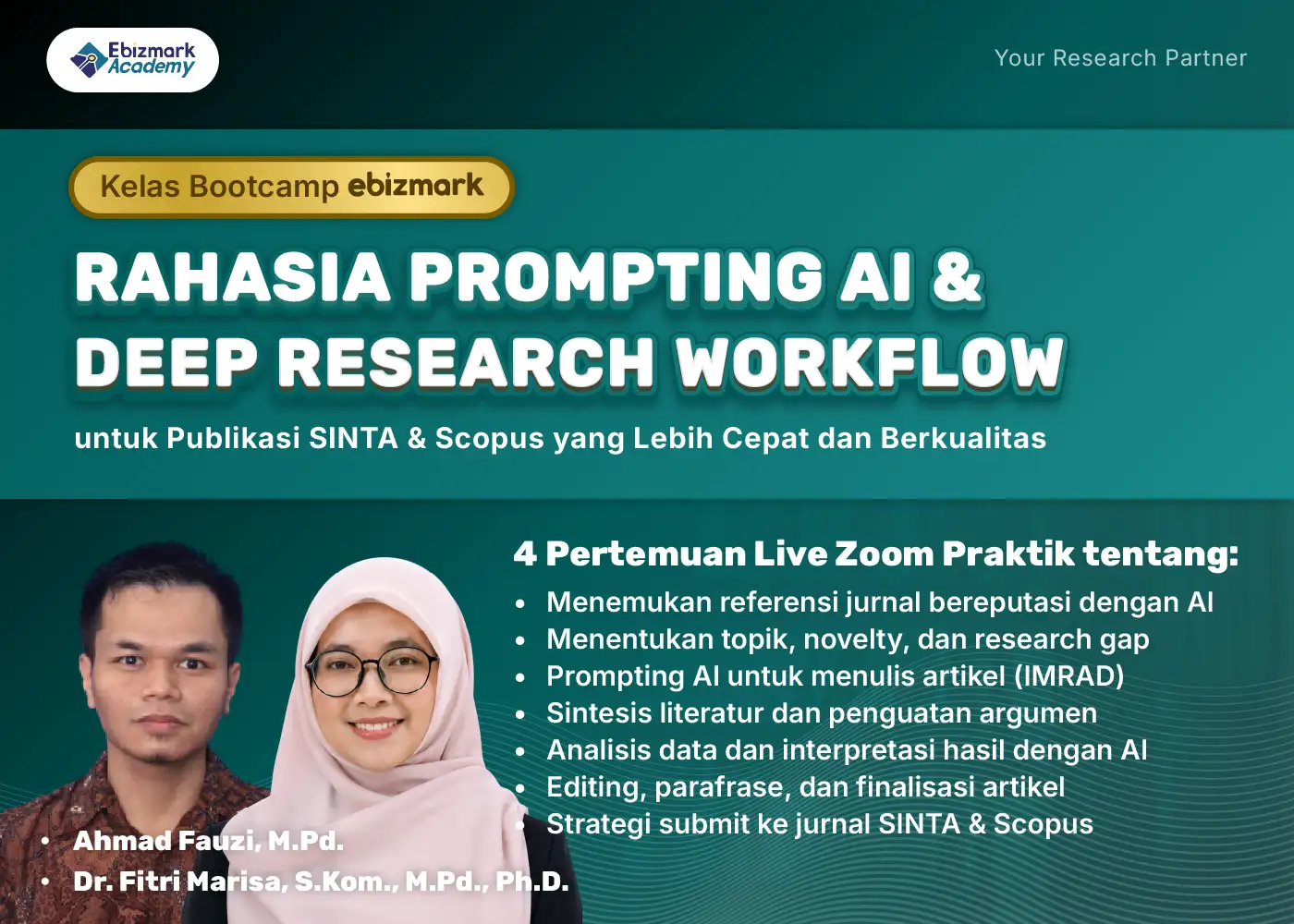 Bootcamp RAHASIA PROMPTING AI & DEEP RESEARCH WORKFLOW UNTUK PUBLIKASI SINTA & SCOPUS YANG LEBIH CEPAT DAN BERKUALITAS