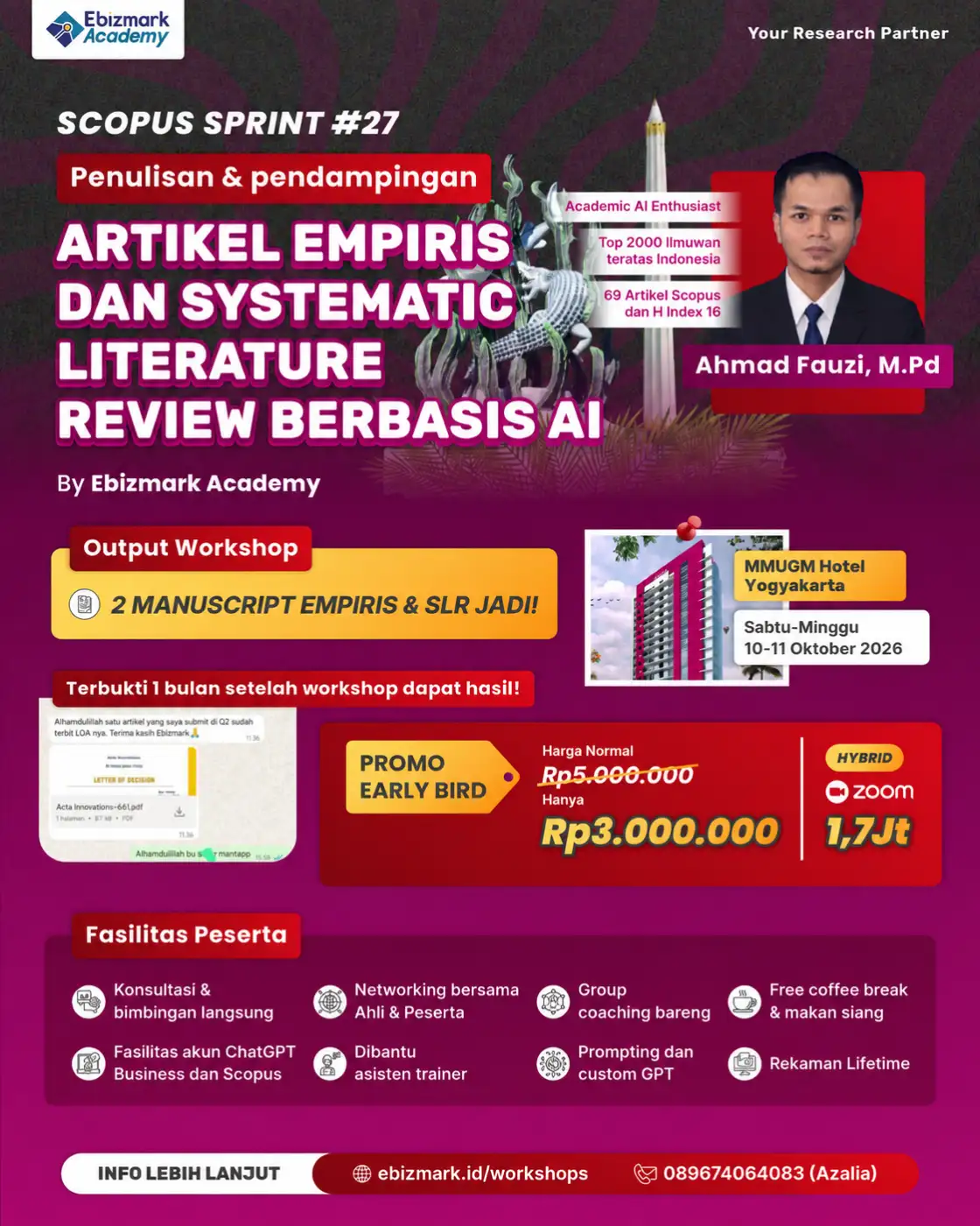 Workshop Scopus Sprint 28: PENULISAN & SUBMIT ARTIKEL EMPIRIS DAN SYSTEMATIC LITERATURE REVIEW BERBASIS AI
