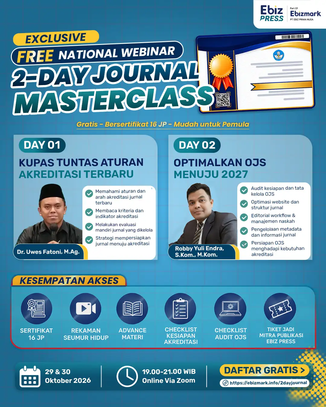 Webinar 2-Day Journal Masterclass: Kenali Aturan Akreditasi Terbaru & Optimasi OJS Menuju 2027