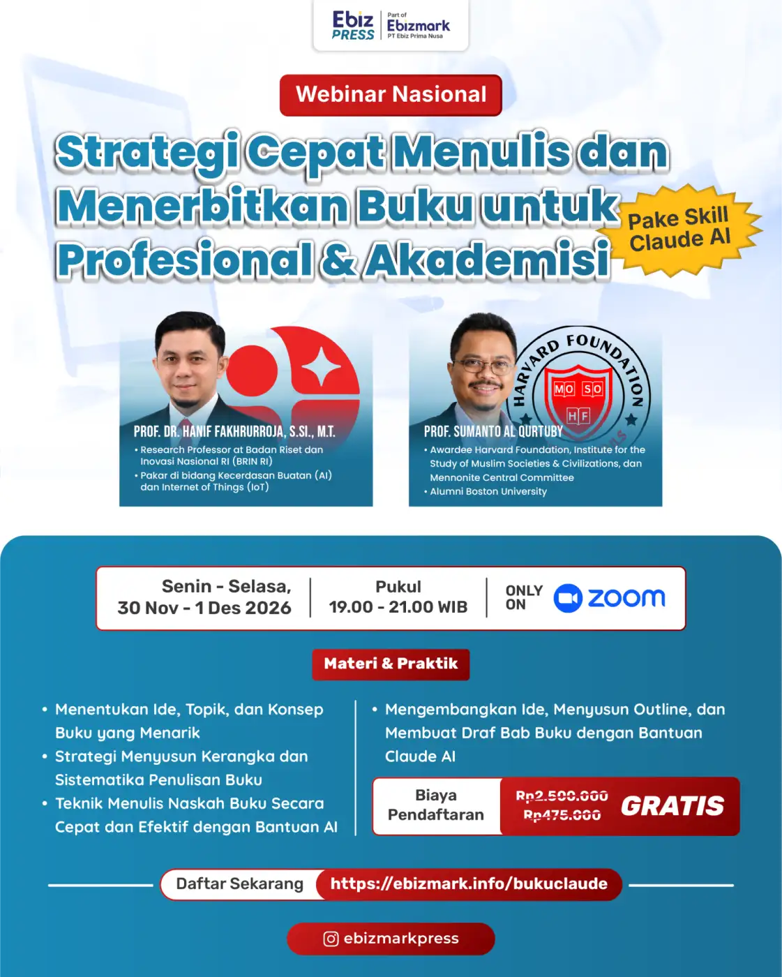 Webinar Strategi Cepat Menulis Buku (Pakai Skill Claude) dan Menerbitkannya untuk Profesional & Akademisi 